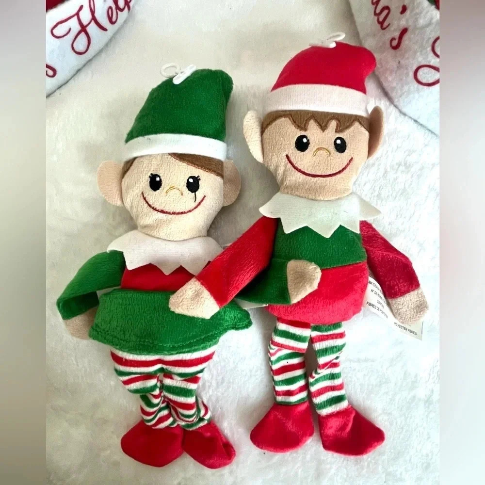 Vintage Festive Elf Plush Set - Green and Red